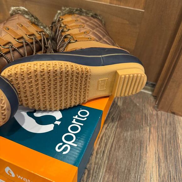 Sporto Deal Waterproof Quilted Duck Boots with Faux Fur Trim 9 Tan - Picture 6 of 10